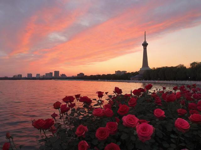北京七夕浪漫邂逅,玫瑰海与晚霞的绝美交融